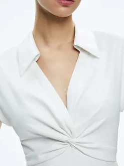 Alice and Olivia Mila Vegan Deep V-Neck Twist Front Mini Dress-Women Dresses