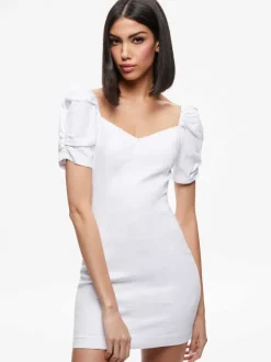 Alice and Olivia Mimi Puff Sleeve Denim Mini Dress-Women Dresses