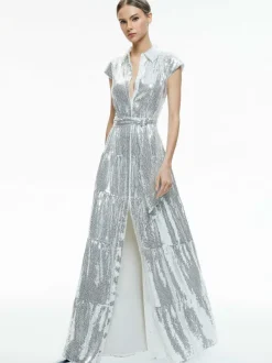 Alice and Olivia Miranda Embellished Tiered Maxi Dress-Women Dresses