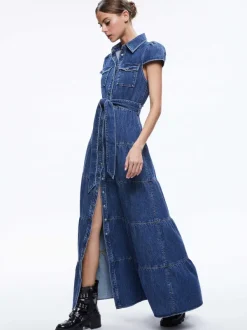 Alice and Olivia Miranda Maxi Denim Dress-Women Dresses