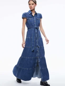 Alice and Olivia Miranda Maxi Denim Dress-Women Dresses