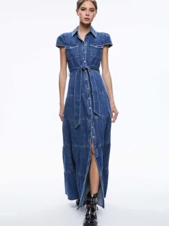 Alice and Olivia Miranda Maxi Denim Dress-Women Dresses