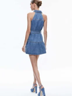 Alice and Olivia Miranda Sleeveless Mini Denim Dress-Women Dresses