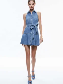 Alice and Olivia Miranda Sleeveless Mini Denim Dress-Women Dresses