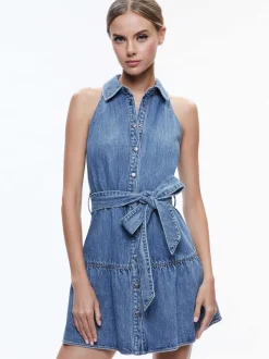 Alice and Olivia Miranda Sleeveless Mini Denim Dress-Women Dresses