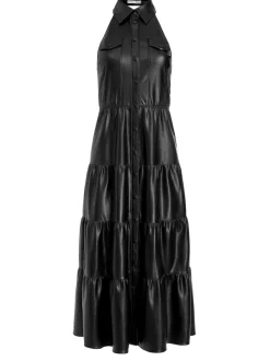 Alice and Olivia Miranda Vegan Halter Neck Tiered Midi Dress-Women Dresses