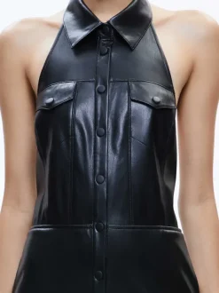 Alice and Olivia Miranda Vegan Halter Neck Tiered Midi Dress-Women Dresses