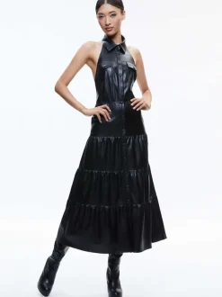 Alice and Olivia Miranda Vegan Halter Neck Tiered Midi Dress-Women Dresses