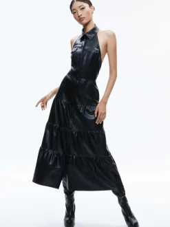 Alice and Olivia Miranda Vegan Halter Neck Tiered Midi Dress-Women Dresses