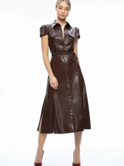 Alice and Olivia Miranda Vegan Leather Midi Dress-Women Dresses