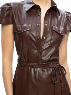 Alice and Olivia Miranda Vegan Leather Midi Dress-Women Dresses