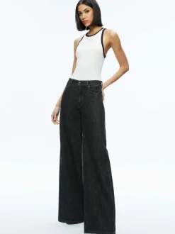 Alice and Olivia Mirtha Ribbed Racerback Tank-Women Tops