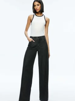 Alice and Olivia Mirtha Ribbed Racerback Tank-Women Tops