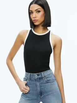 Alice and Olivia Mirtha Ribbed Racerback Tank-Women Tops