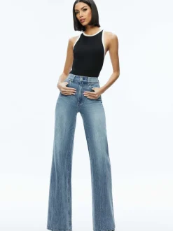 Alice and Olivia Mirtha Ribbed Racerback Tank-Women Tops