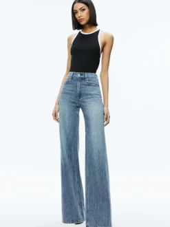 Alice and Olivia Mirtha Ribbed Racerback Tank-Women Tops