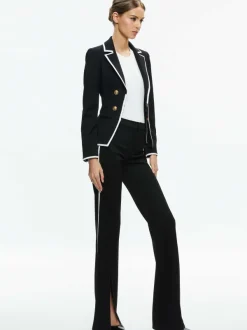 Alice and Olivia Mya Contrast Piping Fitted Blazer-Women Jackets + Coats