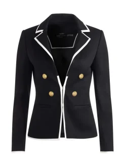Alice and Olivia Mya Contrast Piping Fitted Blazer-Women Jackets + Coats