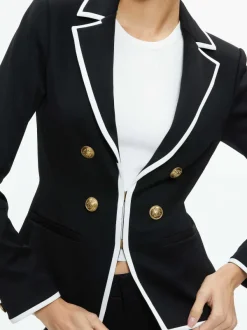 Alice and Olivia Mya Contrast Piping Fitted Blazer-Women Jackets + Coats