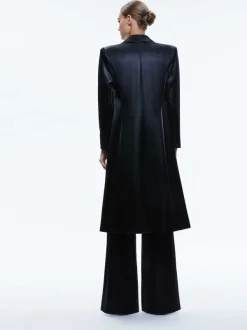 Alice and Olivia Mya Vegan Leather Long Blazer-Women Jackets + Coats