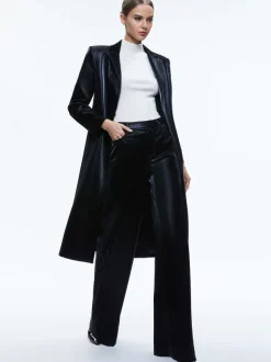 Alice and Olivia Mya Vegan Leather Long Blazer-Women Jackets + Coats