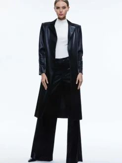 Alice and Olivia Mya Vegan Leather Long Blazer-Women Jackets + Coats