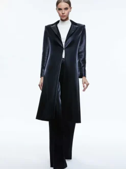 Alice and Olivia Mya Vegan Leather Long Blazer-Women Jackets + Coats