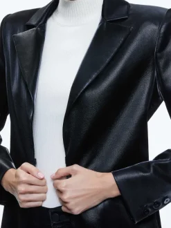 Alice and Olivia Mya Vegan Leather Long Blazer-Women Jackets + Coats
