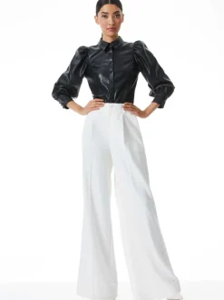 Alice and Olivia Nadine Vegan Leather Button Down-Women Tops