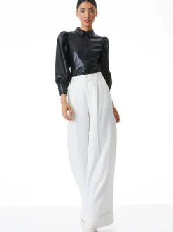 Alice and Olivia Nadine Vegan Leather Button Down-Women Tops