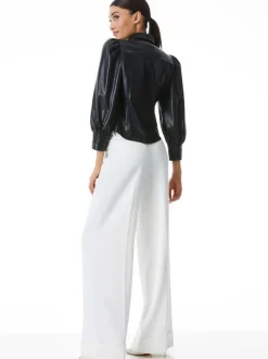 Alice and Olivia Nadine Vegan Leather Button Down-Women Tops