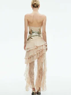 Alice and Olivia Nelia Sequined High Low Ruffled Maxi Dress-Women Dresses