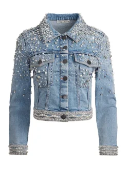 Alice and Olivia Nelson Embellished Fitted Denim Jacket-Women Jackets + Coats