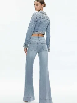 Alice and Olivia Nelson Embellished Fitted Denim Jacket-Women Jackets + Coats