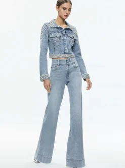 Alice and Olivia Nelson Embellished Fitted Denim Jacket-Women Jackets + Coats