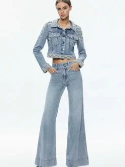 Alice and Olivia Nelson Embellished Fitted Denim Jacket-Women Jackets + Coats