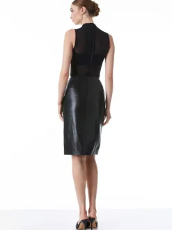 Alice and Olivia Nichol High Neck Sleeveless Mesh Bodysuit-Women Tops