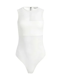 Alice and Olivia Nichol High Neck Sleeveless Mesh Bodysuit-Women Tops