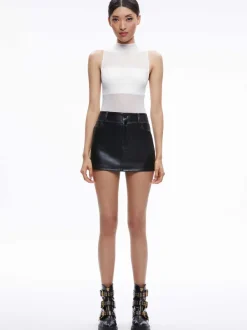 Alice and Olivia Nichol High Neck Sleeveless Mesh Bodysuit-Women Tops
