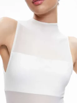 Alice and Olivia Nichol High Neck Sleeveless Mesh Bodysuit-Women Tops