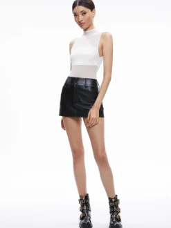 Alice and Olivia Nichol High Neck Sleeveless Mesh Bodysuit-Women Tops