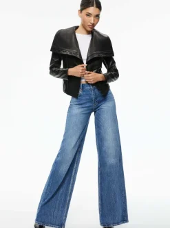 Alice and Olivia Nita Leather Drape Front Jacket-Women Jackets + Coats