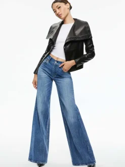 Alice and Olivia Nita Leather Drape Front Jacket-Women Jackets + Coats