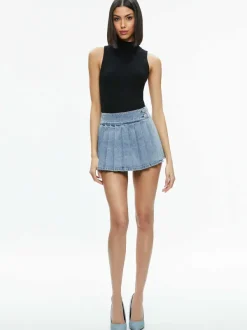 Alice and Olivia Noah Denim Pleated Skort-Women Skirts