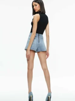Alice and Olivia Noah Denim Pleated Skort-Women Skirts