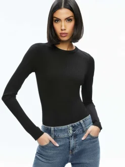 Alice and Olivia Olea Round Neck Bodysuit-Women Tops