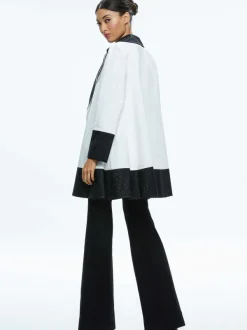 Alice and Olivia Paola Swing Coat With Border Detail-Women Jackets + Coats