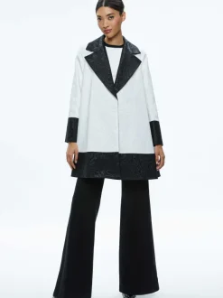 Alice and Olivia Paola Swing Coat With Border Detail-Women Jackets + Coats