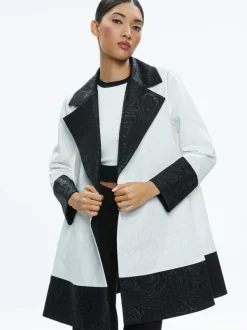 Alice and Olivia Paola Swing Coat With Border Detail-Women Jackets + Coats