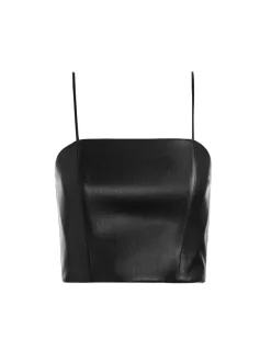Alice and Olivia Pearle Vegan Leather Spaghetti Strap Bustier-Women Tops
